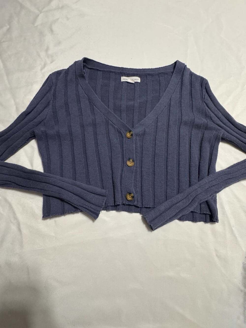 Aeropostale Ribbed Cropped Cardigan Purple Blue Soft Girl Coquette